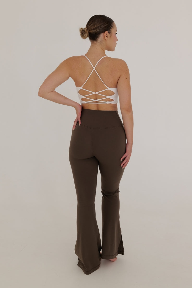 MOCHA HIGH-WAIST FLARE PANTS