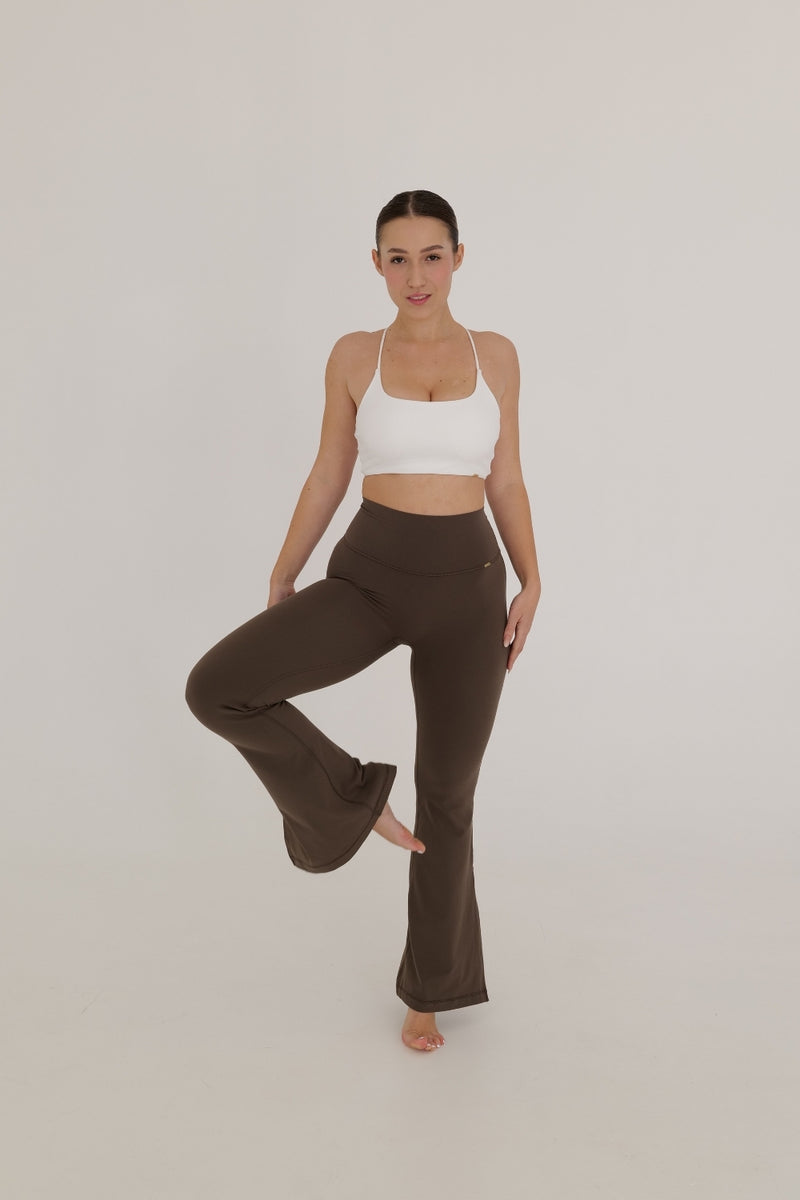 MOCHA HIGH-WAIST FLARE PANTS